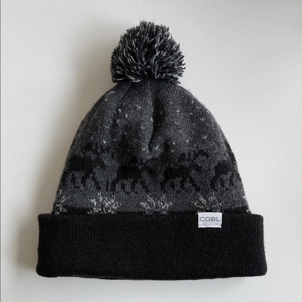 COAL Black and Gray Pom-Pom Beanie